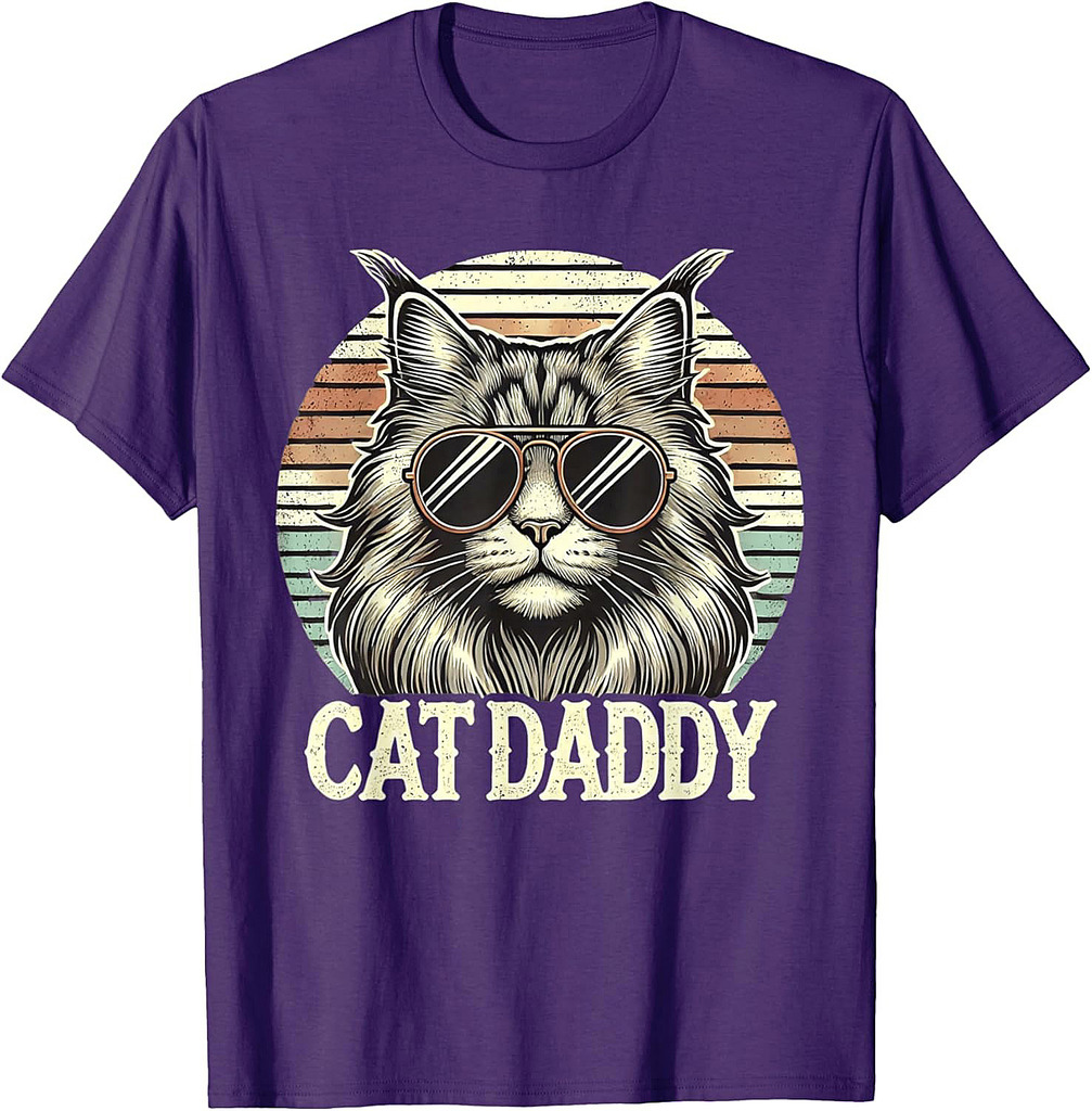 Cat Daddy Cool Maine Coon Cat Father's Day Retro Cat Dad T-Shirt