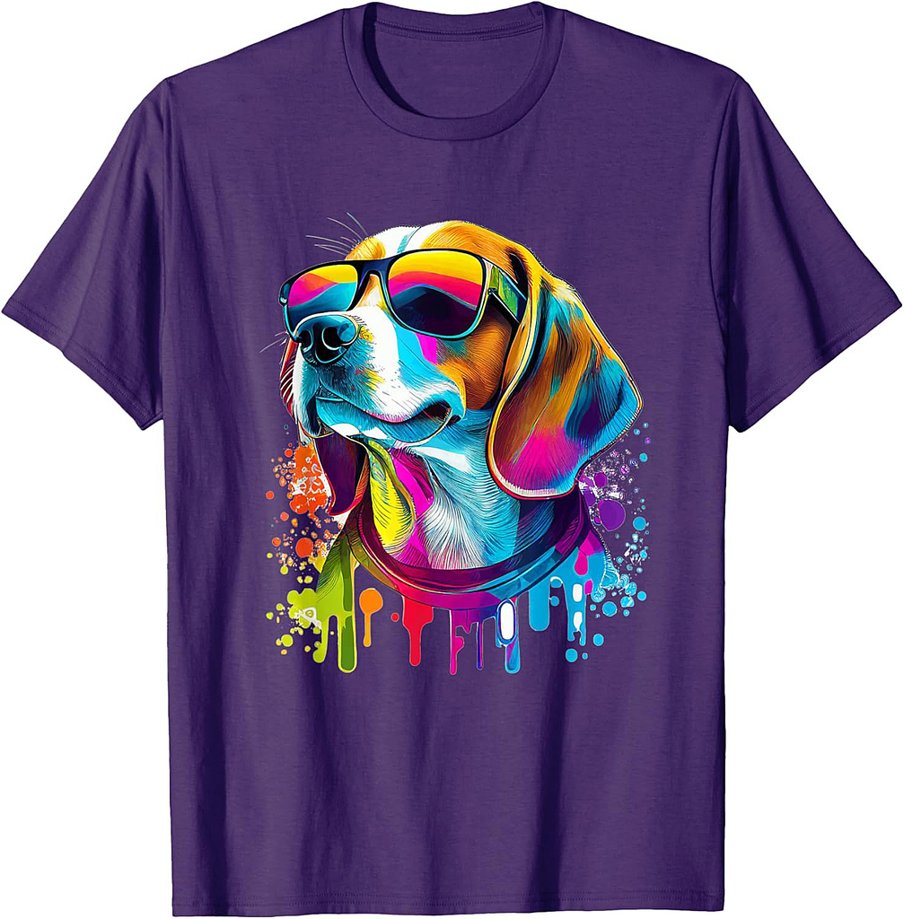 Colorful Beagle Pet Sunglasses Dog Owner T-Shirt