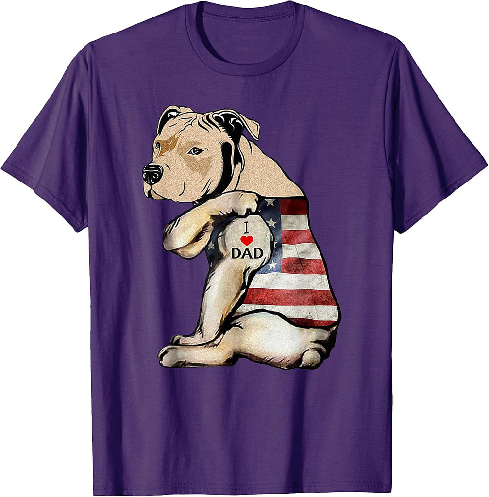 Pitbull I Love Dad Tattoo Fathers Day T-Shirt