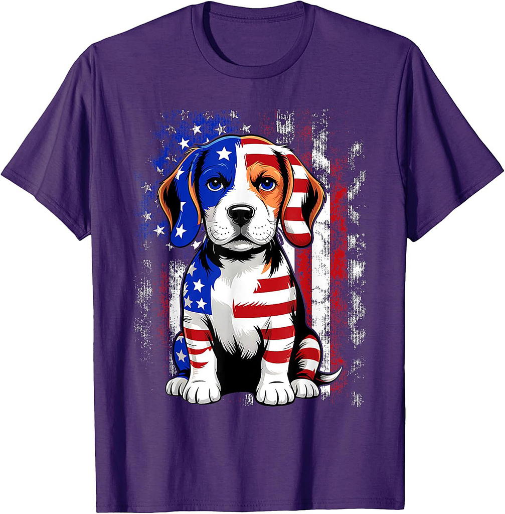 Cute Beagle Dog USA-Flag Women Men Dog Lovers 4th Of July T-Shirt