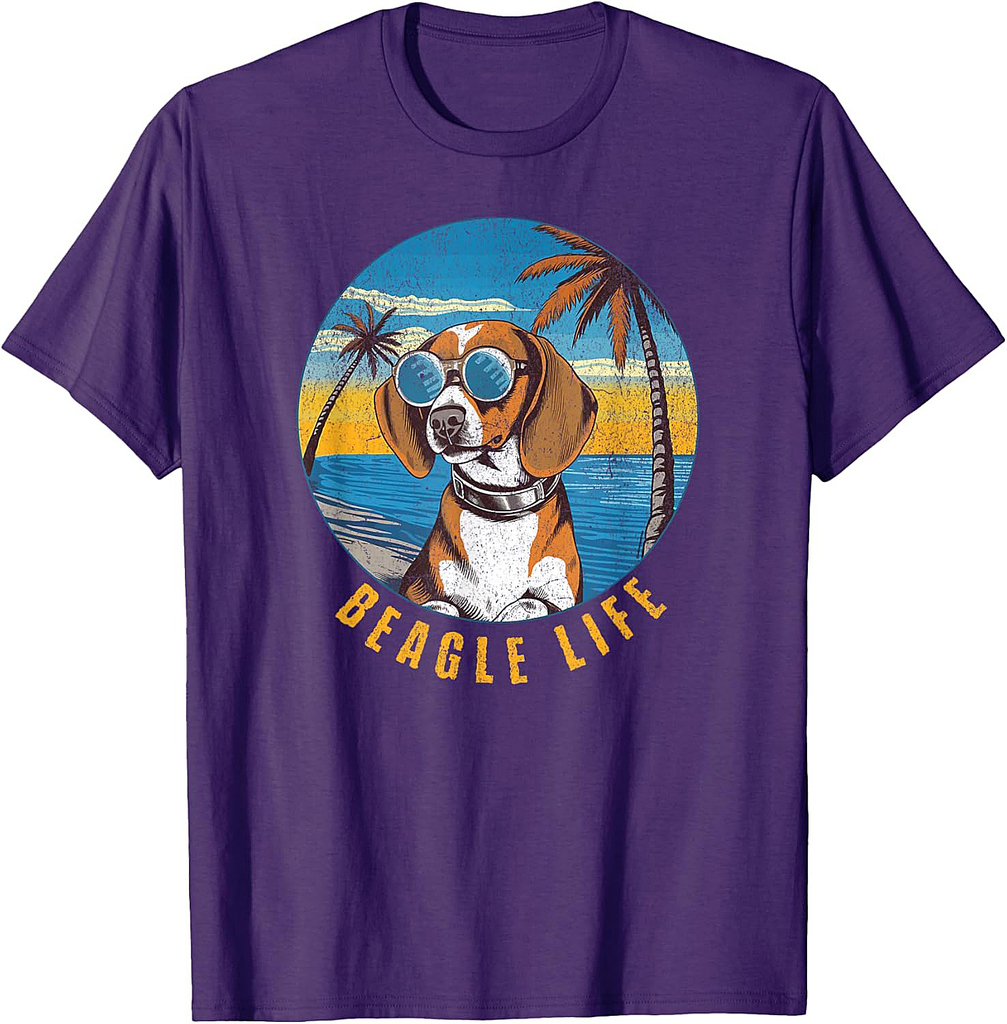 Vintage Beagle Life, Beagle in Sunglasses on Beach T-Shirt for Men Women