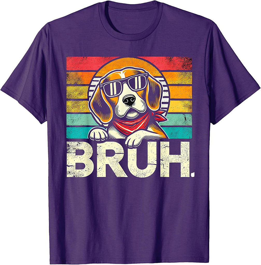 Bruh Retro Vintage 80s Dog Sunglasses BRUH Funny Bruh Beagle T-Shirt