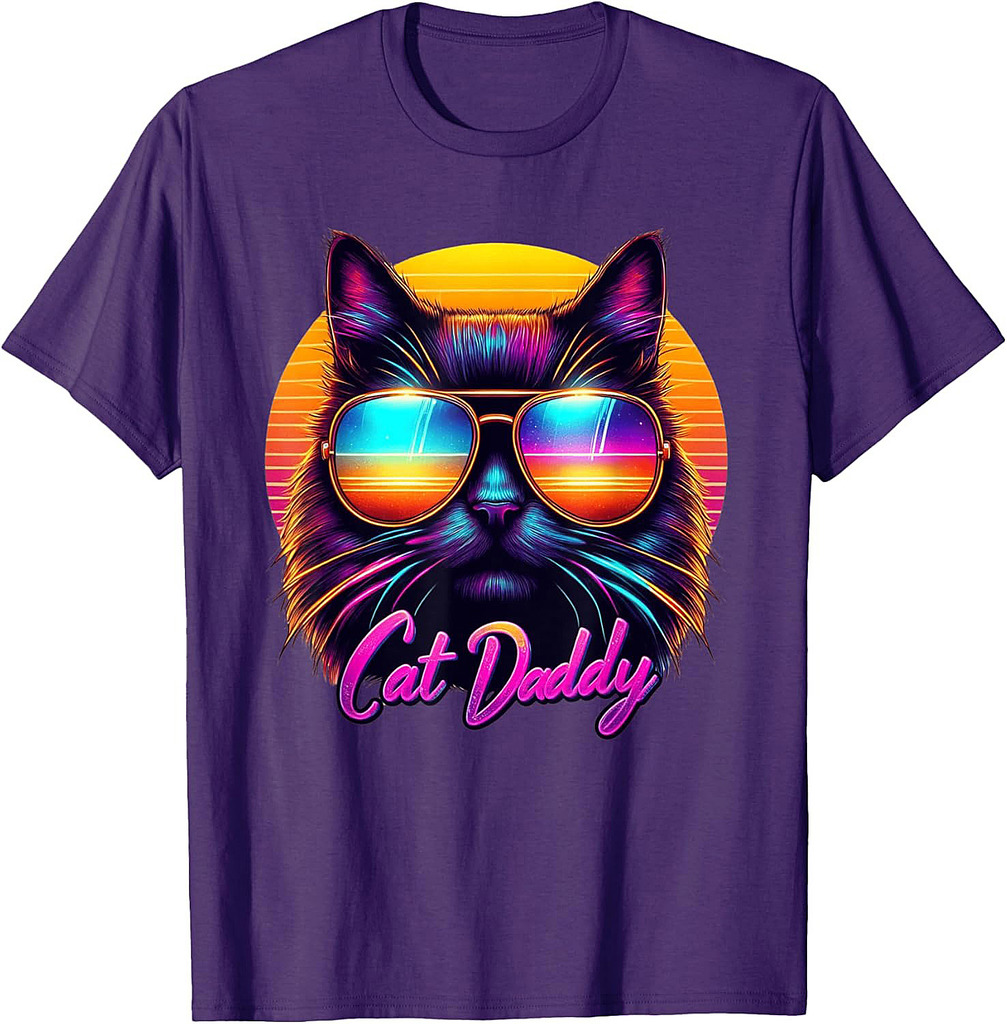 Cat Daddy Funny Cool Black Cat Father's Day Retro Cat Dad T-Shirt