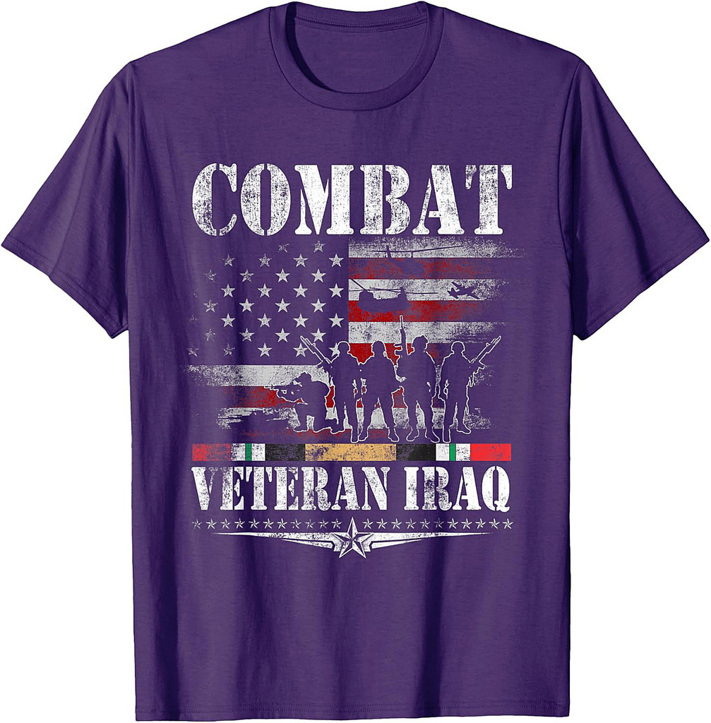 Combat Veteran Iraq T-Shirt Iraq War Service Flag Patriotic T-Shirt