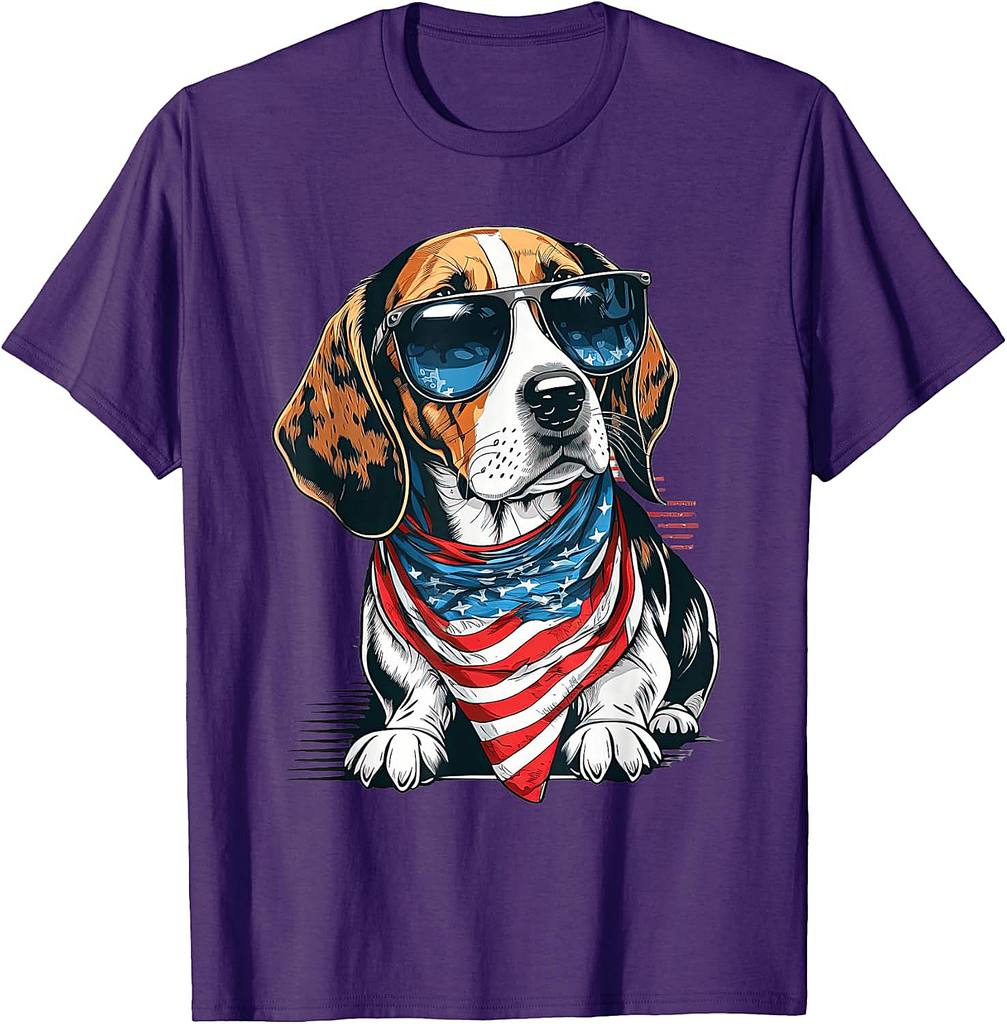Beagle With American Flag Patriotic USA For 4th Of July Women Men T-Shirt