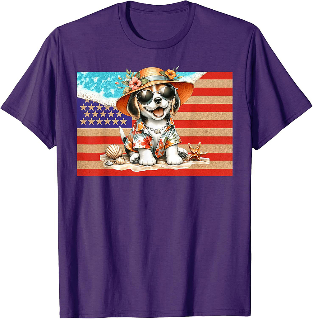 Beagle Dog 4th of July USA Flag Beach Vacation T-Shirt