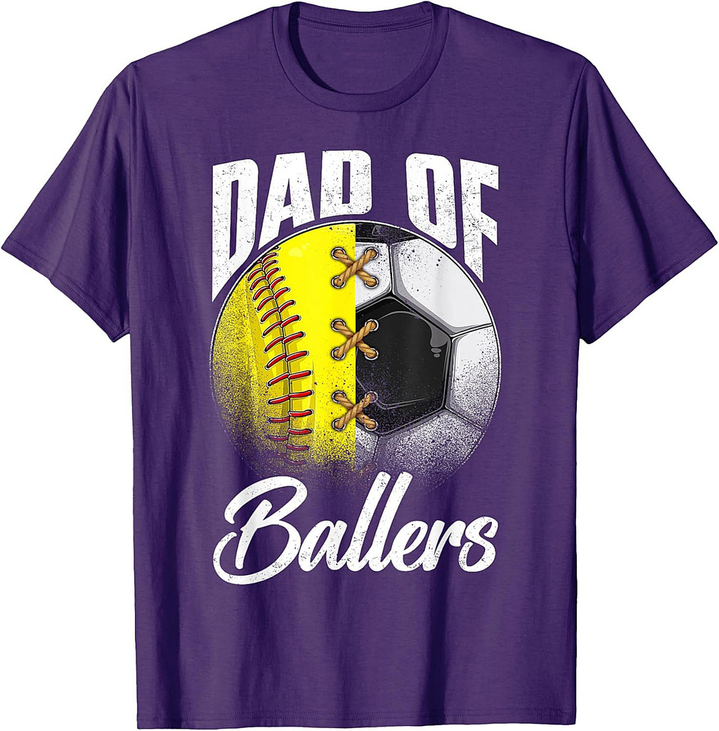 Retro Dad Of Ballers Soccer Softball Lover Fan Fathers Day T-Shirt