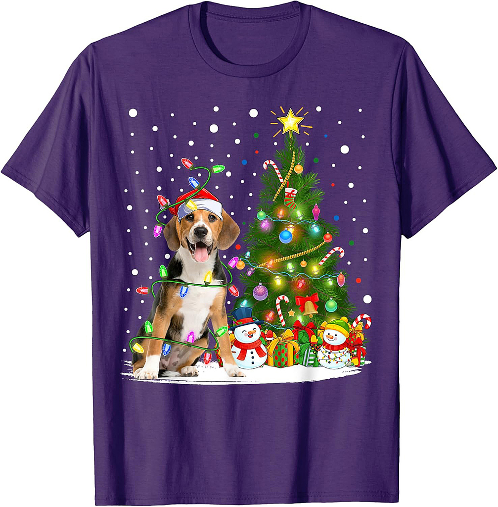 Santa Beagle Dog Xmas Tree Lighting Beagle Christmas Men Women T-Shirt