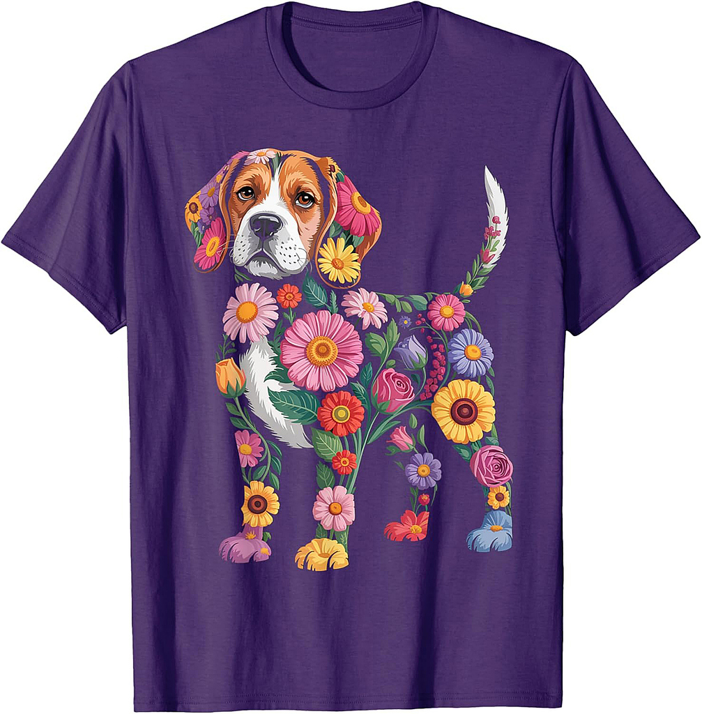 Beagle Dog Flower Funny Dog Lover T-Shirt