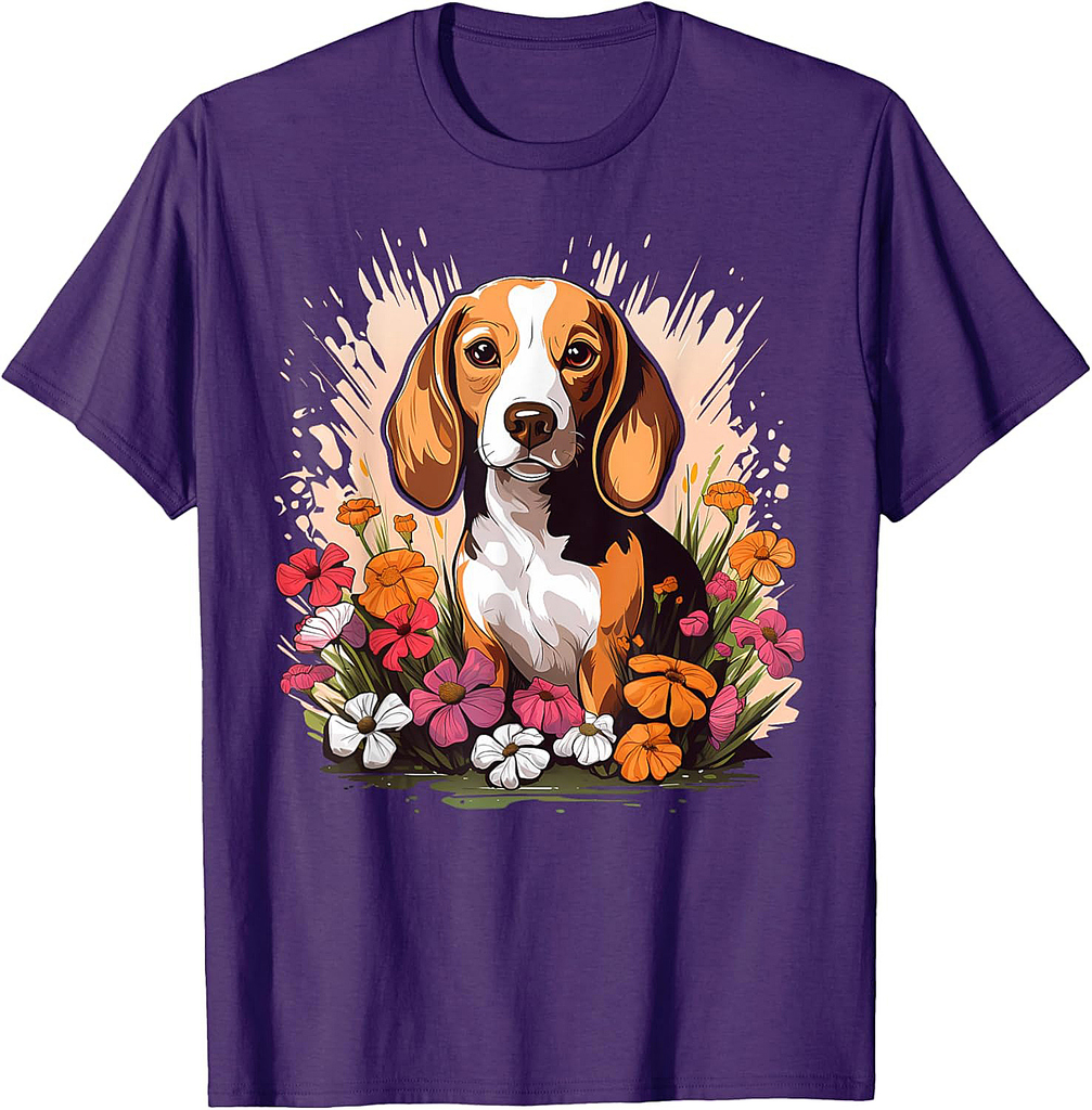 Cute Beagle Spring Flower Garden Beautiful Nature Puppy Dog T-Shirt for Men Women Girls
