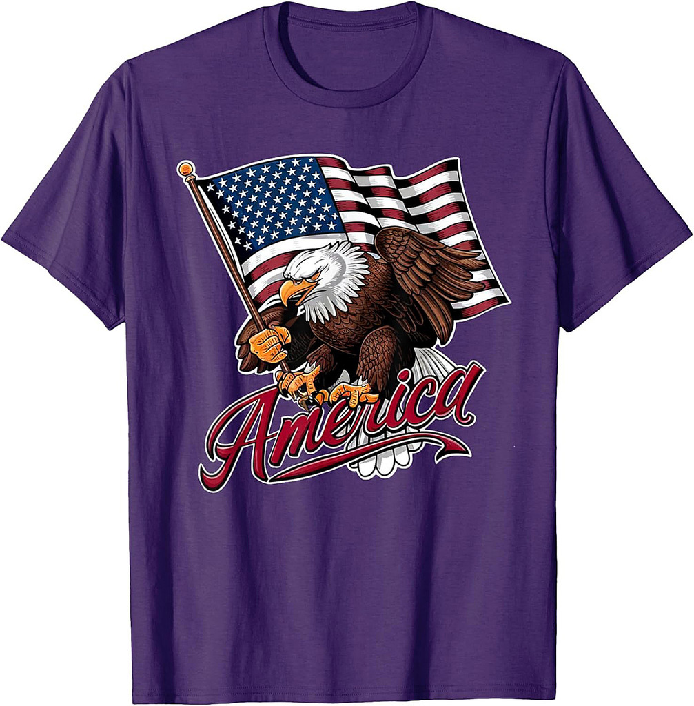 America USA Flag Patriotic Veteran 4th of July Bald Eagle T-Shirt