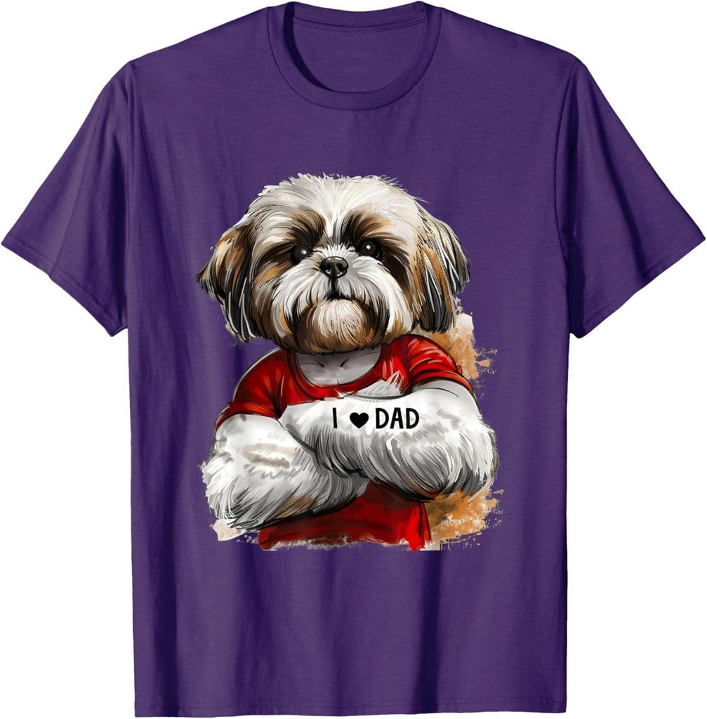 I Love Dad Tattoo Shih Tzu Dad Funny Father's Day T-Shirt