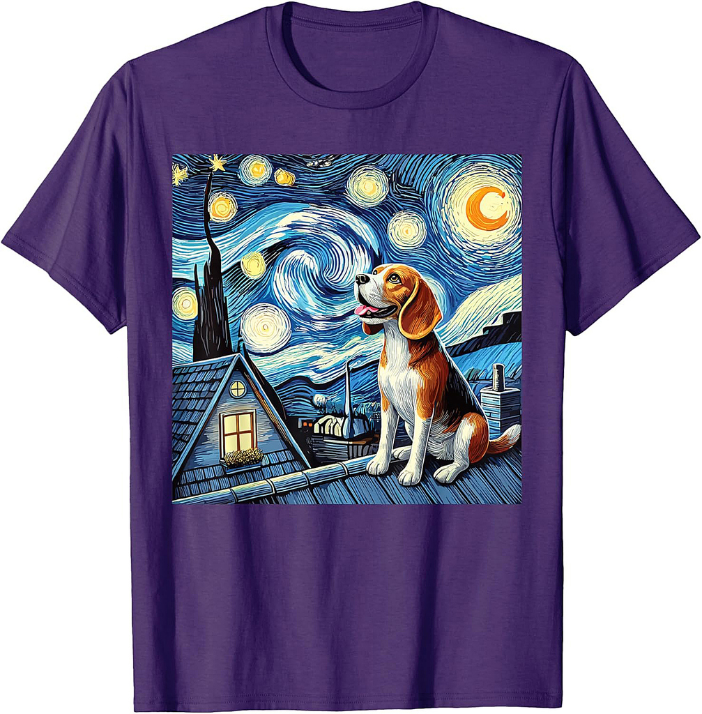 Beagle Under The Starry Night on Rooftop T-Shirt