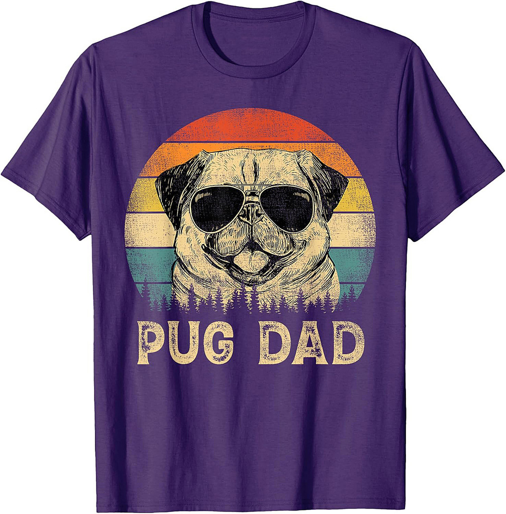 Vintage Pug Dad Dog Lovers Father's Day Tee T-Shirt