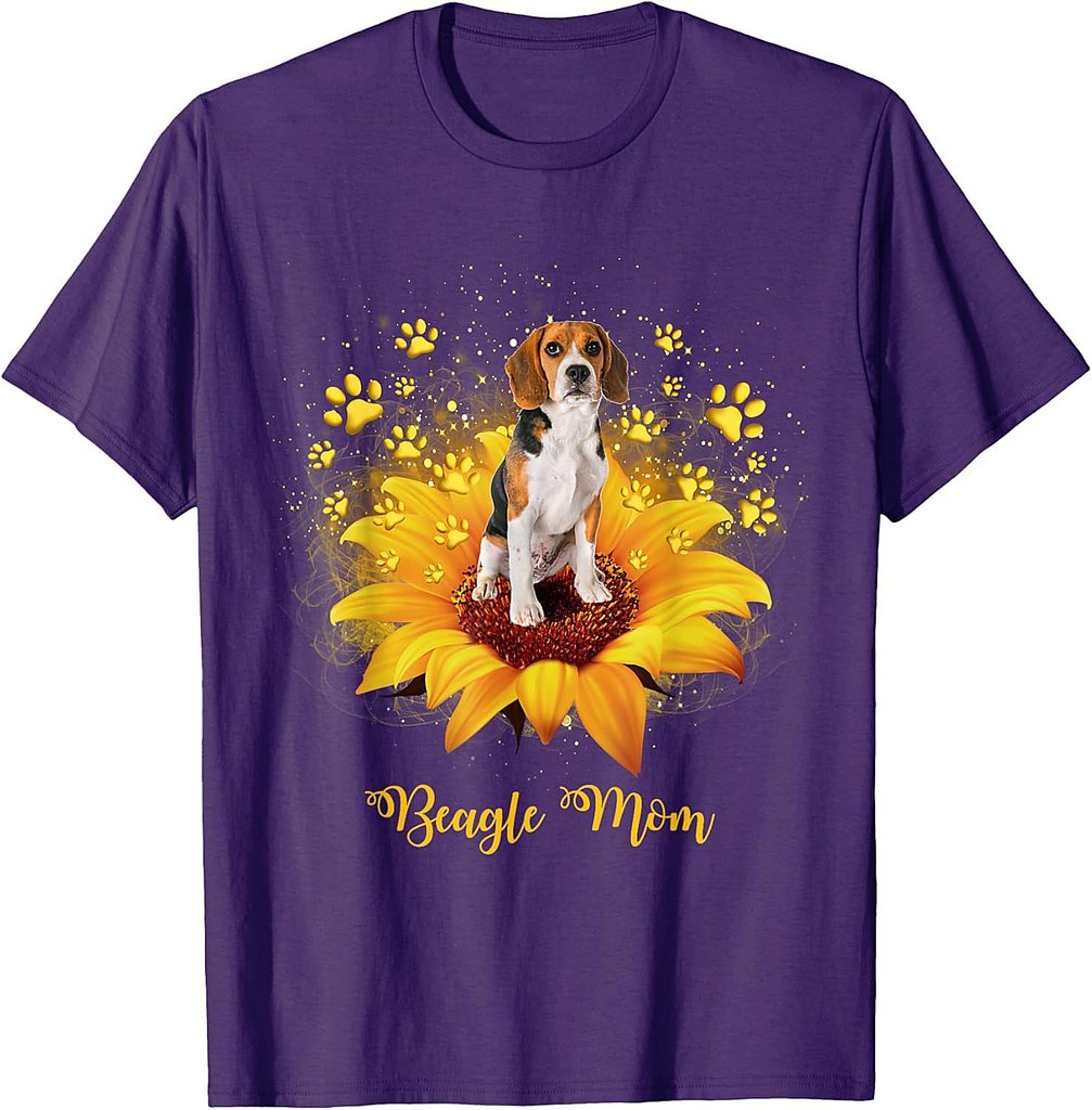 Beagle Mom Sunflower With Dog Paw Mother's Day T-Shirt