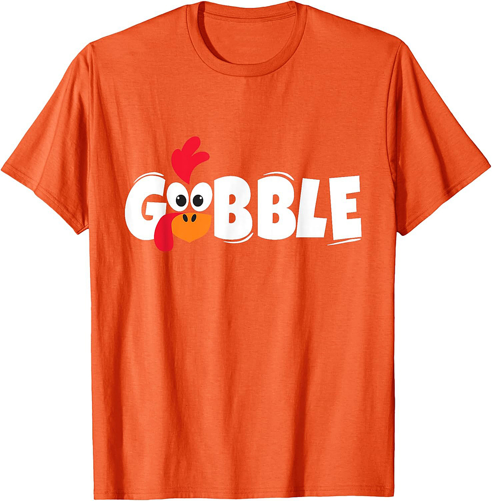 Funny Thanksgiving GOBBLE Turkey Face Adult Boys Girls T-Shirt