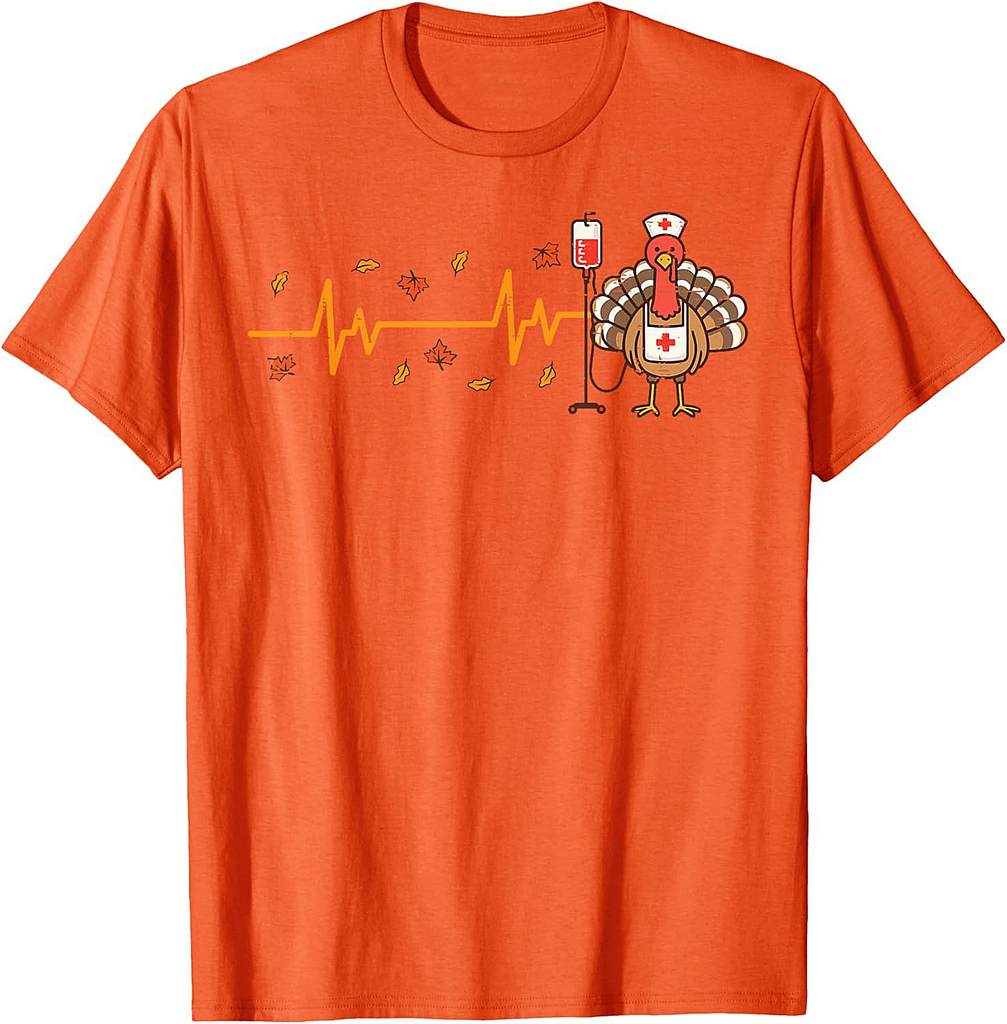 Thanksgiving Nurse Heartbeat Turkey Fall Scrub Top Women Men T-Shirt