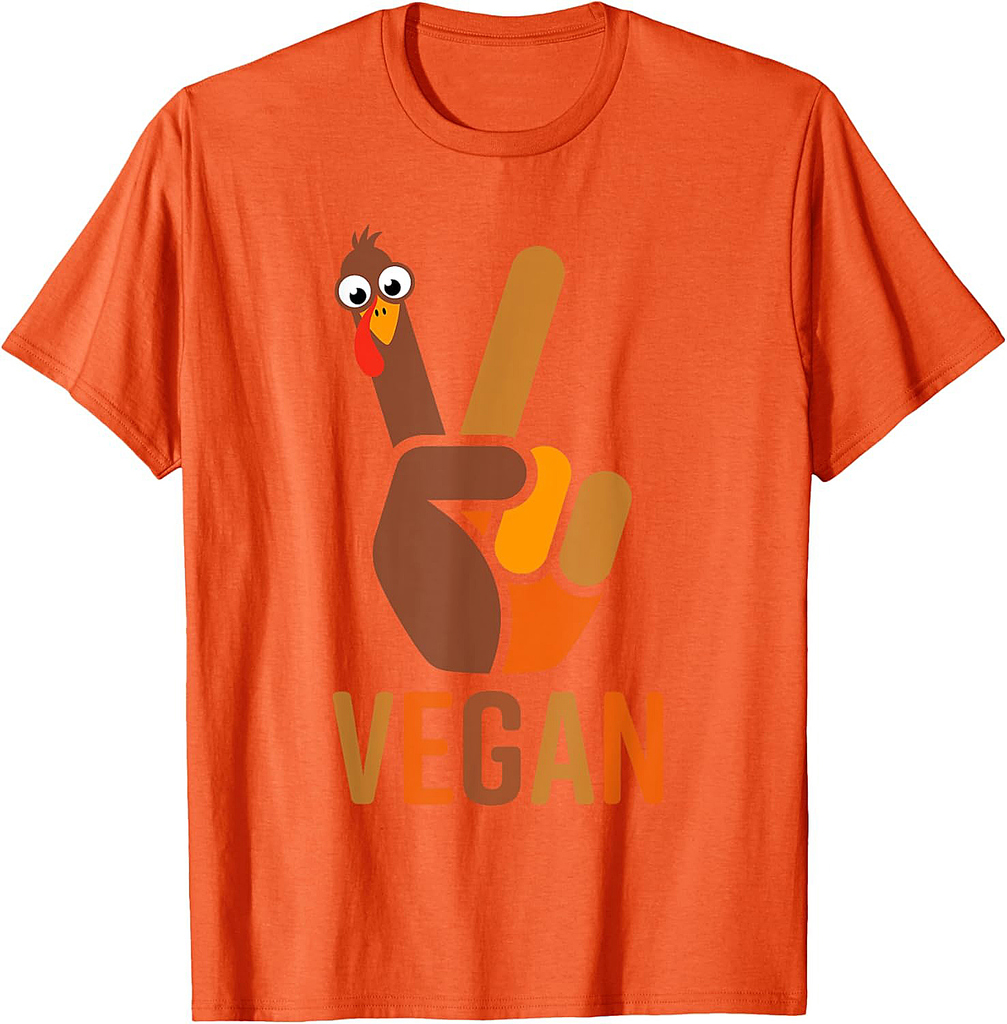 Funny Thanksgiving Shirts Women Men Peace Sign Turkey Vegan T-Shirt
