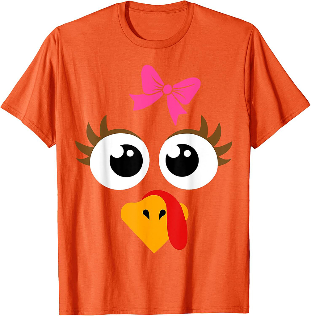 Cute Thanksgiving Turkey Face Shirt Women Girls Turkey Day T-Shirt