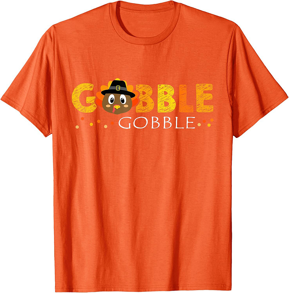 Cute Gobble Gobble Turkey Pilgrim Little Boys Thanksgiving T-Shirt