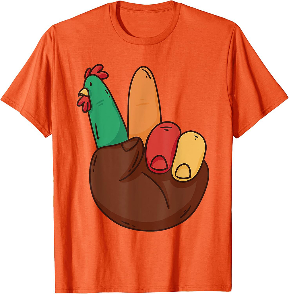 Hand Peace Sign Turkey Funny Thanksgiving Mens Womens  T-Shirt