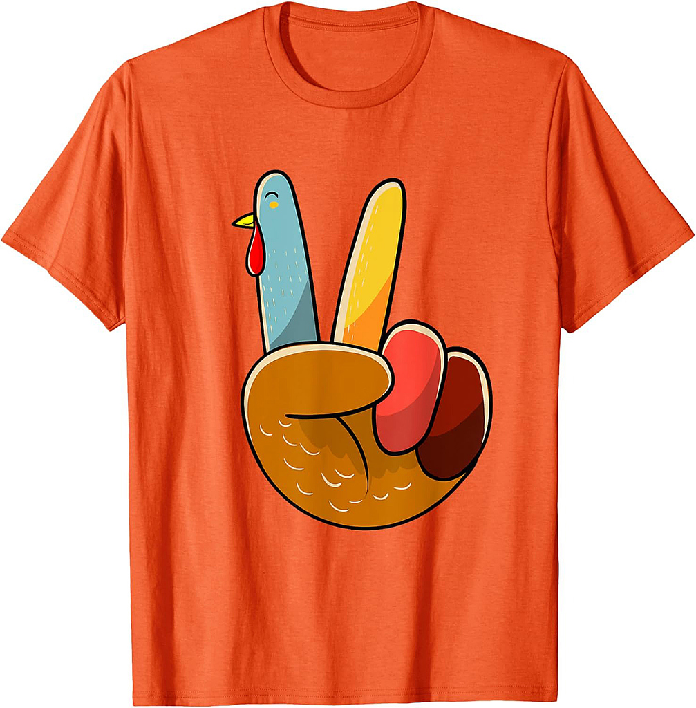 Turkey Peace Hand Sign Thanksgiving Thankful Women Girl T-Shirt