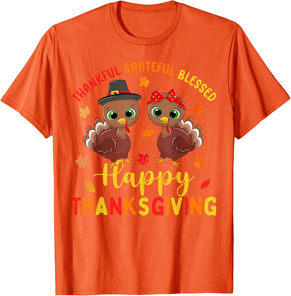 Thankful Grateful Blessed Thanksgiving Turkey Women Girls T-Shirt