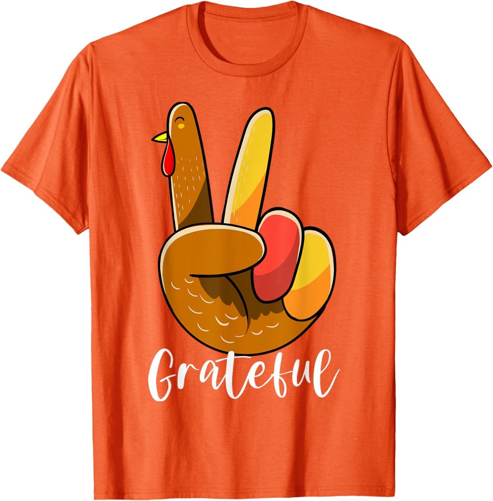 Peace Sign Hand Turkey Thanksgiving Grateful Women Girl T-Shirt