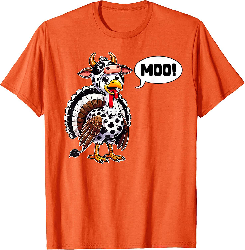 Turkey Moo Cow Funny Thanksgiving Shirts For Women Men Boys T-Shirt