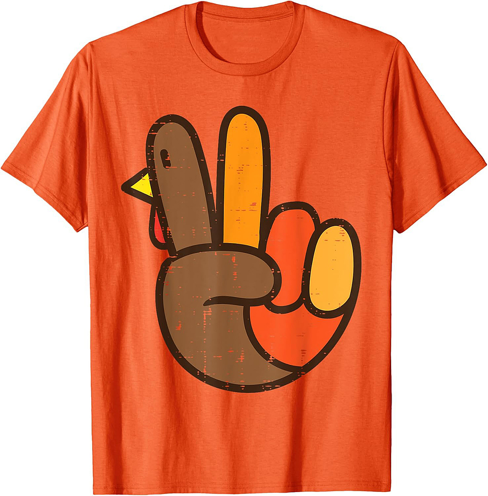 Peace Sign Turkey Hand Cool Thanksgiving Hippie Men Women T-Shirt
