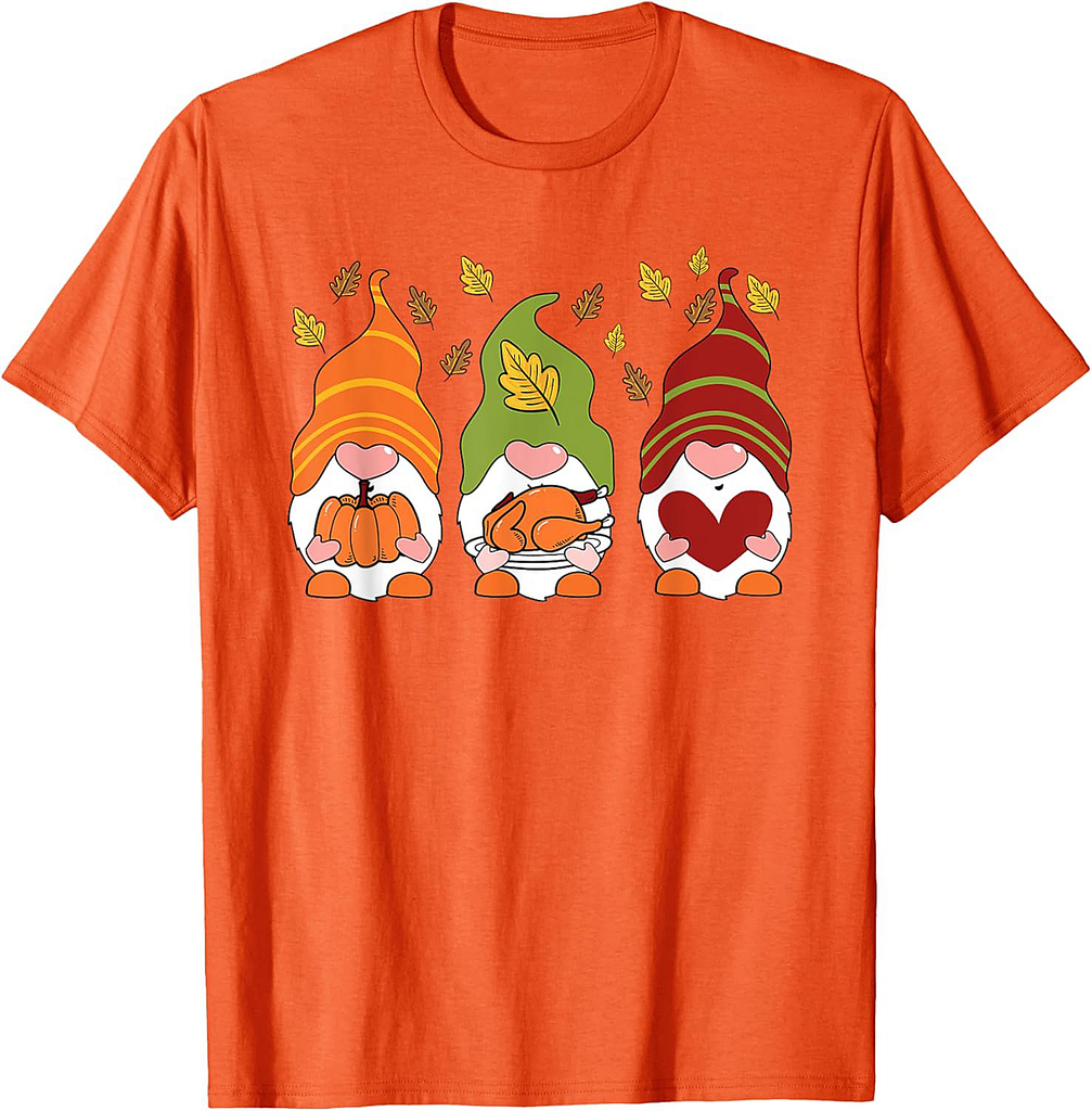 Gnomes Pumpkin Turkey Thanksgiving Day Cute Fall Autumn T-Shirt