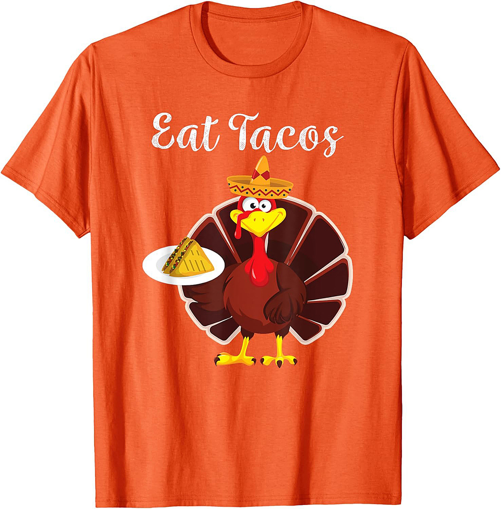 Funny Mexican Turkey Eats Tacos Thanksgiving Christmas T-Shirt