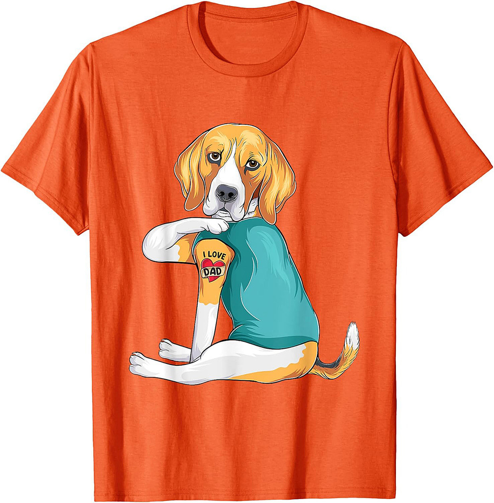 Father's Day Gift Funny Dog Dad Beagle I Love Dad Tattoo T-Shirt