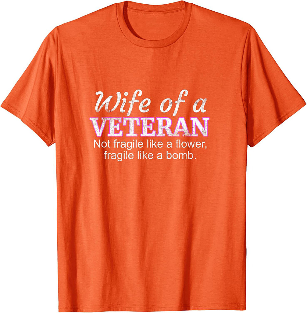 Wife Of A Veteran Military Support Husband T-Shirt Flower T-Shirt