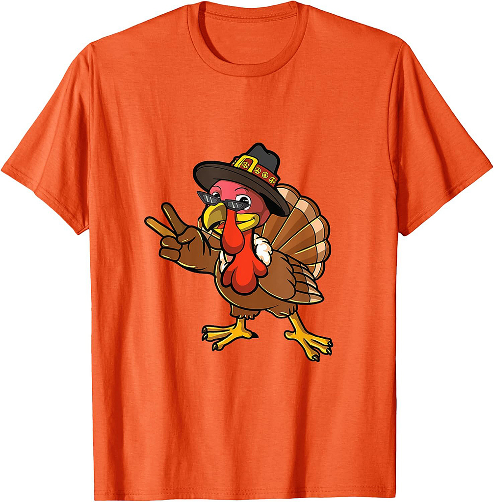 Peace Hand Sign Thankful Turkey Thanksgiving T-Shirt