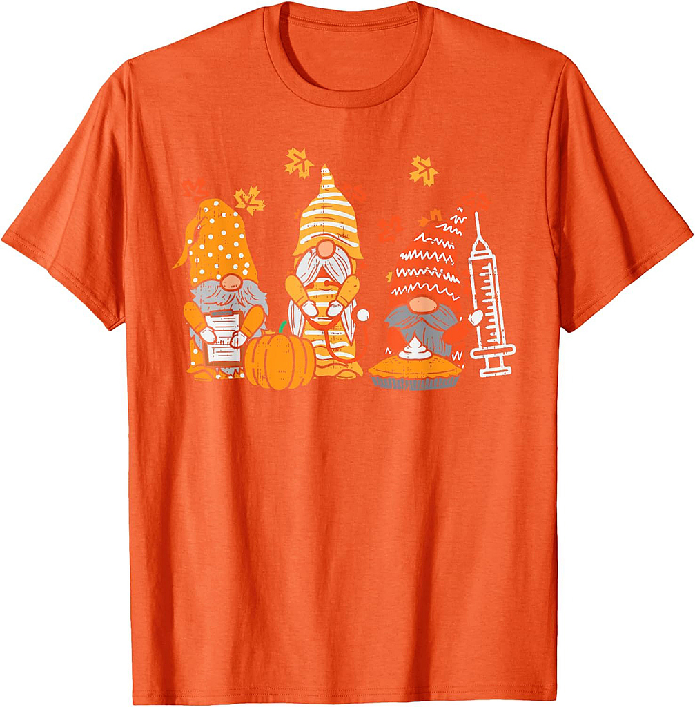 Thanksgiving Nurse Gnomes Fall Scrub Top Autumn RN Women T-Shirt