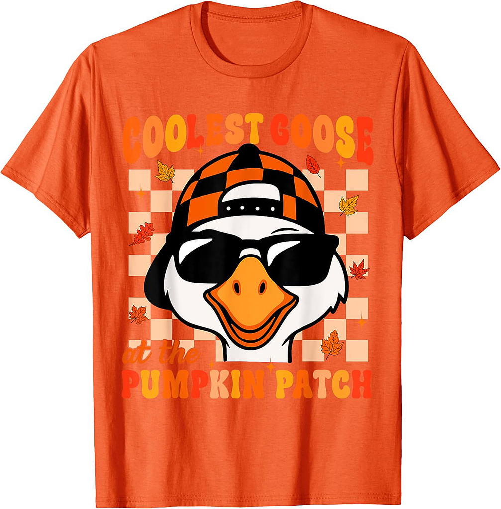 Groovy Coolest Goose at The Pumpkin Patch Fall Thanksgiving T-Shirt