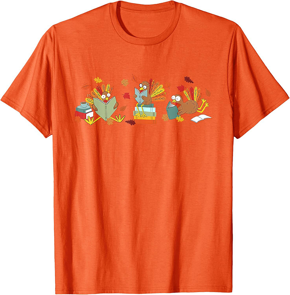 Turkey Reading Books Fall Thanksgiving Teacher Book Lovers T-Shirt