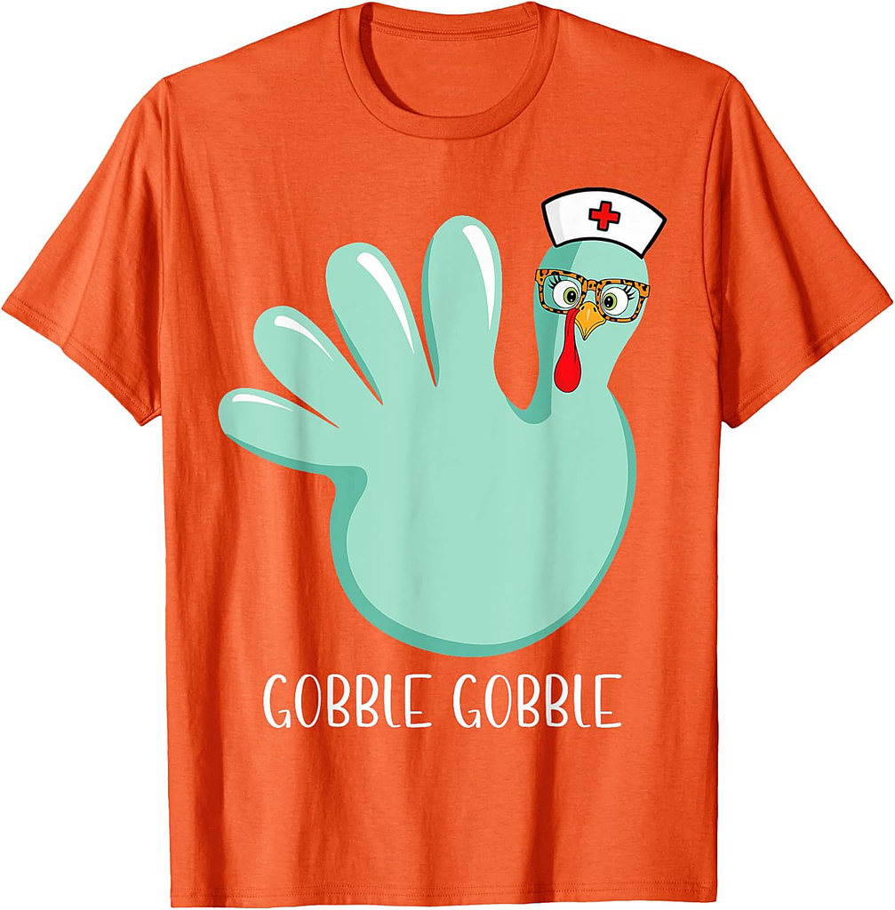 Turkey Glove Gobble Thanksgiving Fall Thankful Nurse Medical T-Shirt