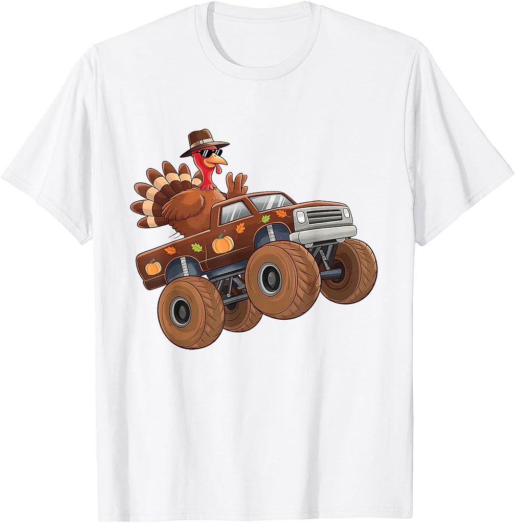 Turkey Thanksgiving Riding Monster Truck Boys T-Shirt