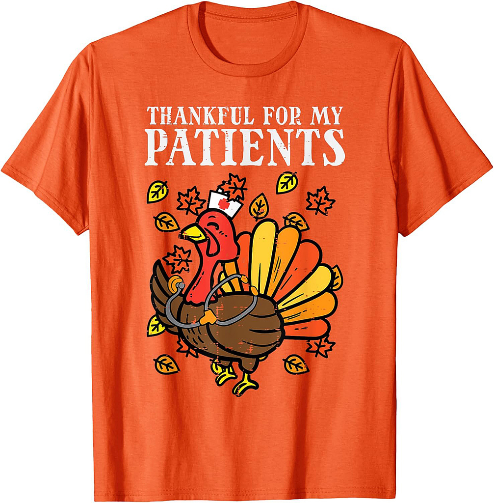 Thankful For Patients Turkey Nurse Thanksgiving Fall Scrub T-Shirt