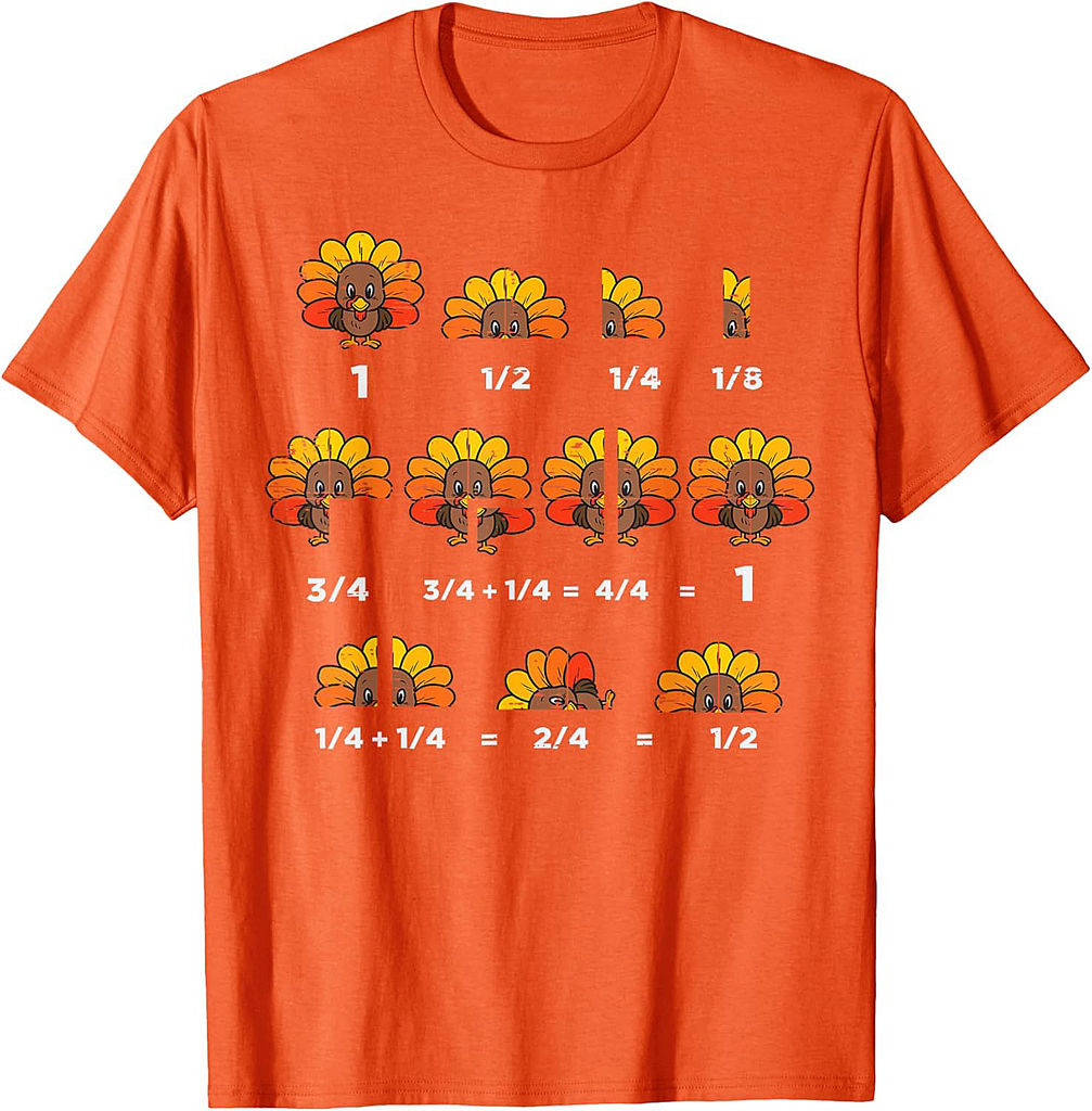 Thanksgiving Turkey Math Fraction Funny Teacher Men Women T-Shirt