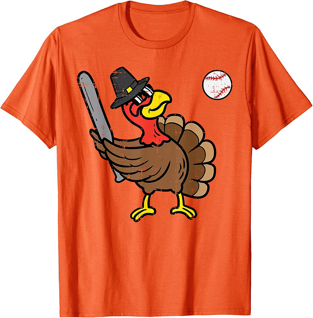 Thanksgiving Turkey Baseball Fall Men Boys Teen Youth T-Shirt