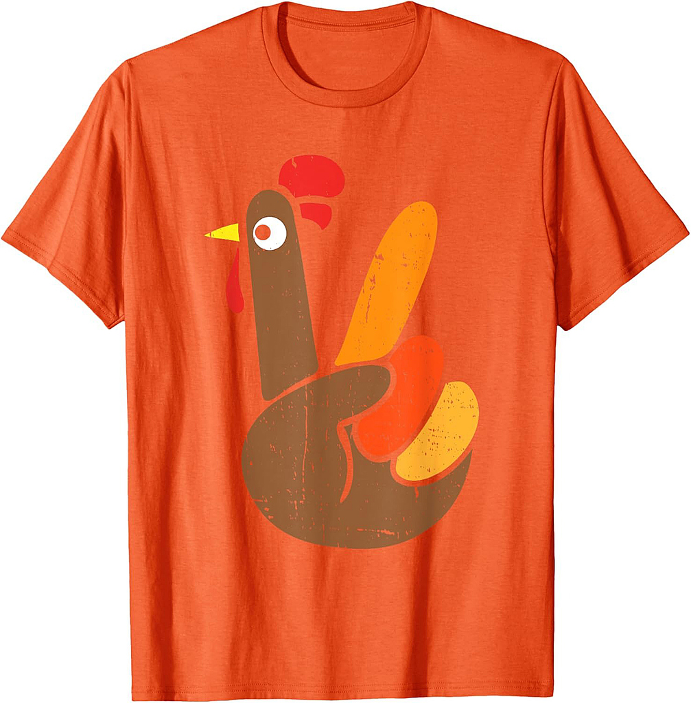 Peace Sign Turkey Hand Funny Thanksgiving T-Shirt