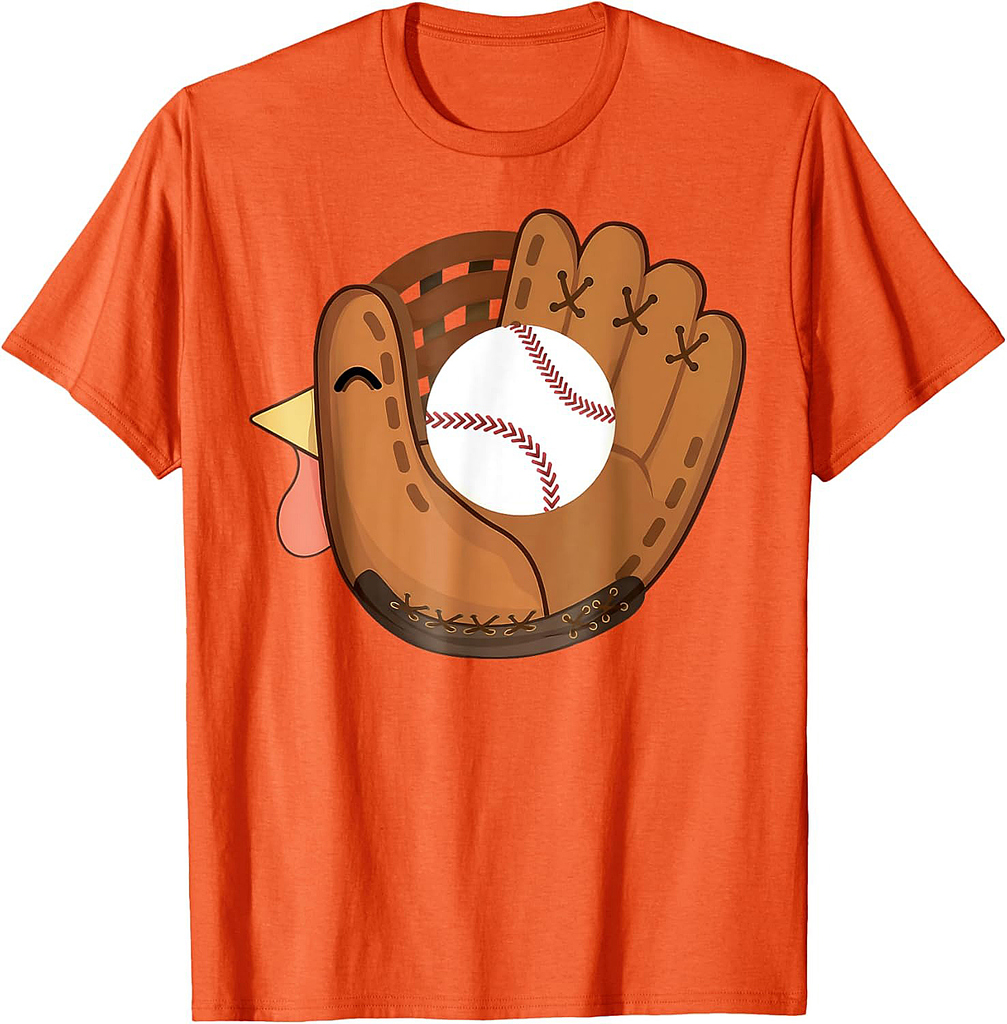 Turkey Baseball Glove Catchers Matching Thanksgiving Day T-Shirt