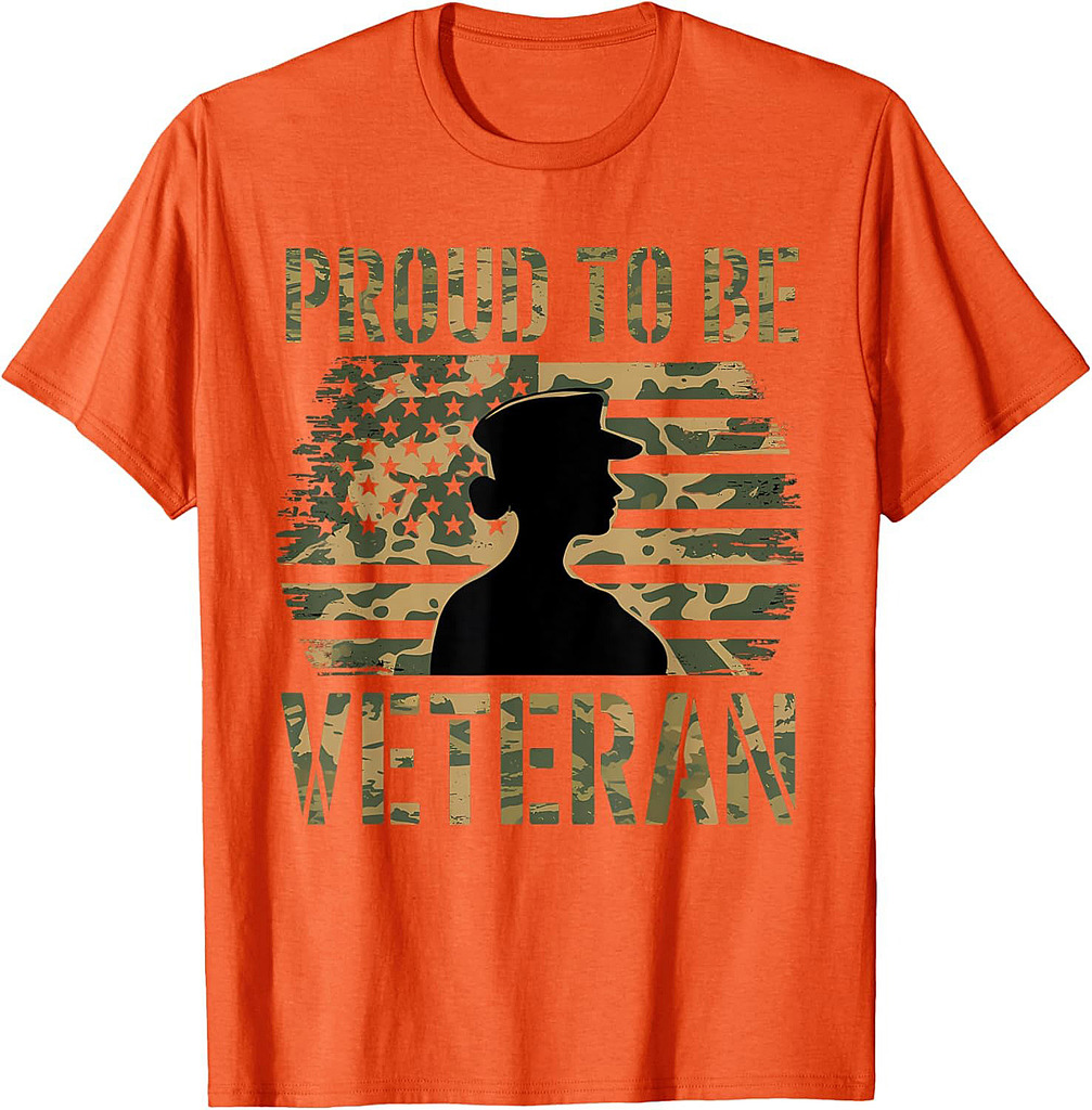 Proud Be A Veteran Soldier Army US Flag Camouflage Veteran T-Shirt