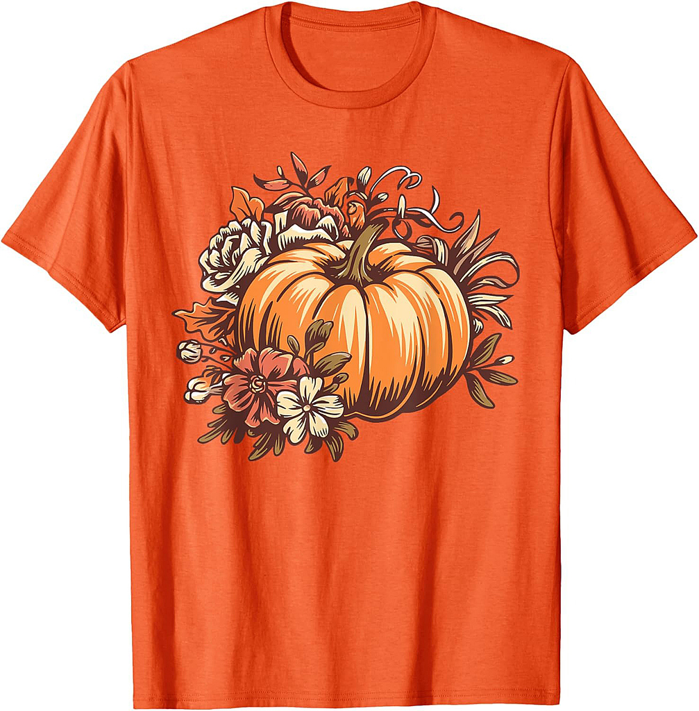 Fall Shirt Women Vintage Pumpkin Autumn Graphic Thanksgiving T-Shirt