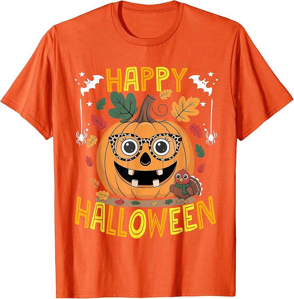Cute Pumpkin Glasses Halloween Thanksgiving Autumn 2025 T-Shirt