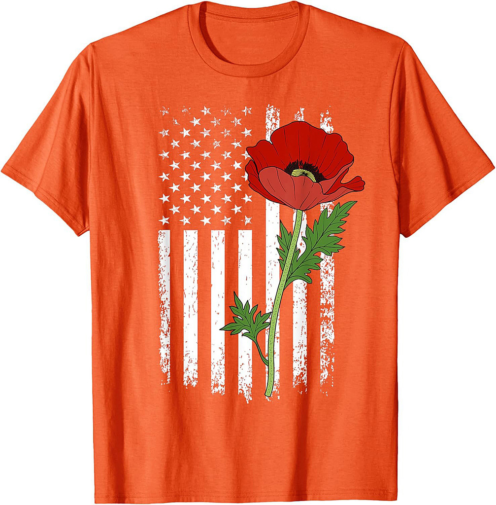 Memorial Day Red Poppy American Flag Veteran Military T-Shirt