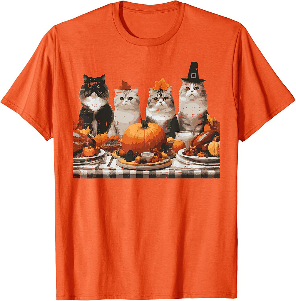 Thanksgiving Cats Dinner Feast Vintage Fall Men Women T-Shirt